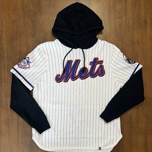 NY Mets Pinstripe Jersey Hoodie ’47 Brand – Medium – MLB Baseball